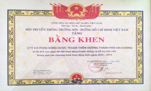 Bằng khen Hội truyền thống Trường Sơn - Đường Hồ Chí Minh Việt Nam
